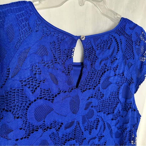 Ronni Nicole Blue Floral Crochet Lace Dress Knee Length Feminine Holiday Sz 16 - Picture 13 of 17